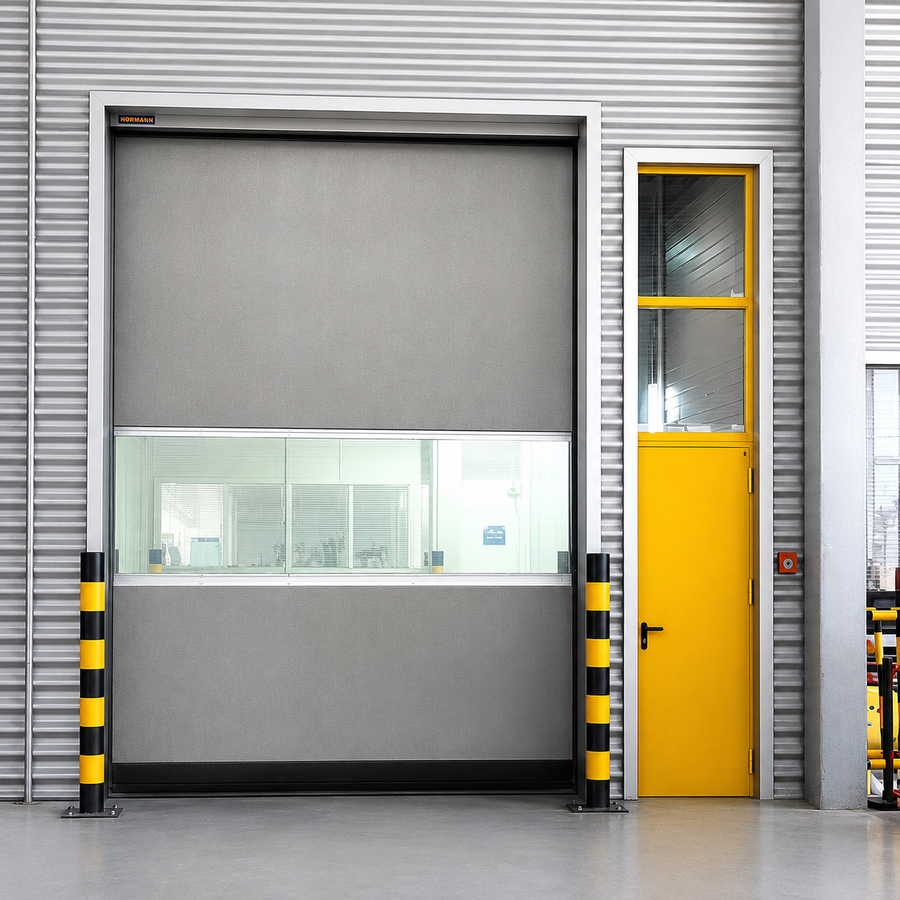 Industrial flexible speed traffic doors for high-traffic logistics and industrial environments