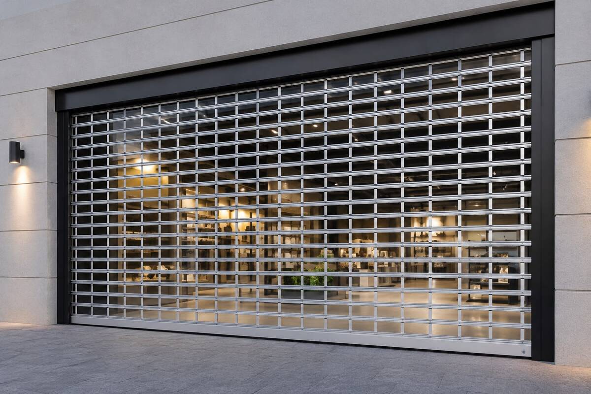 Grill doors for security and ventilation in commercial and industrial applications